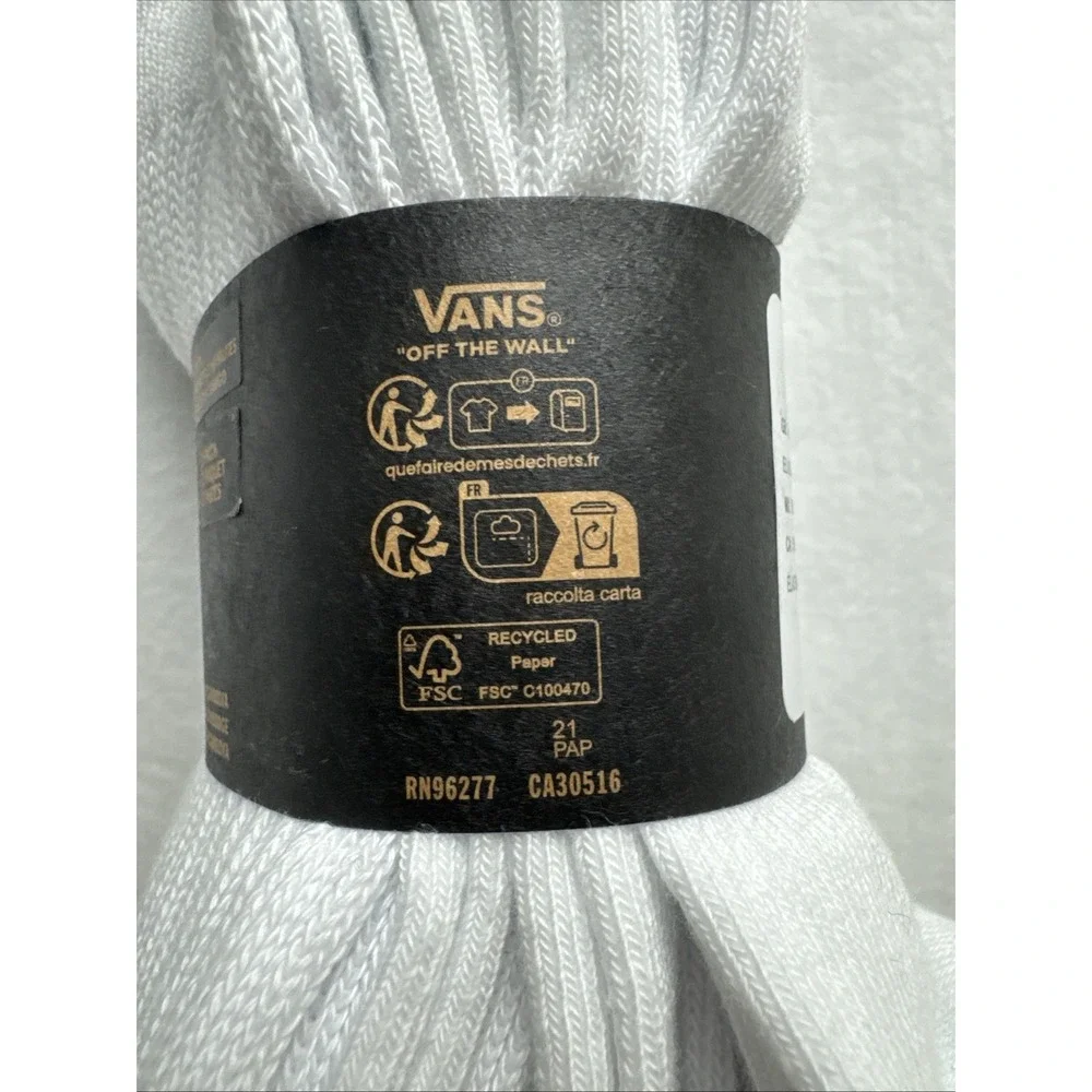 Vans White Crew Socks- 3 Pack- Shoe Size‎ 9.5-13- NWT Skateboard Classic
